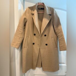 Women’s Zara Tan Double-Breasted Trench Coat